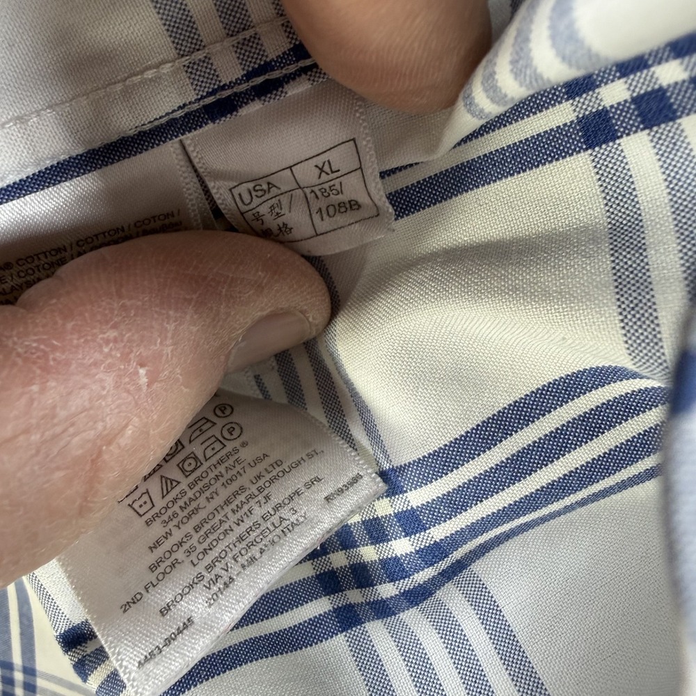 Brooks Brothers Regent Shirt Men XL Blue White Plaid Non Iron Cotton Button Down - Picture 5 of 10